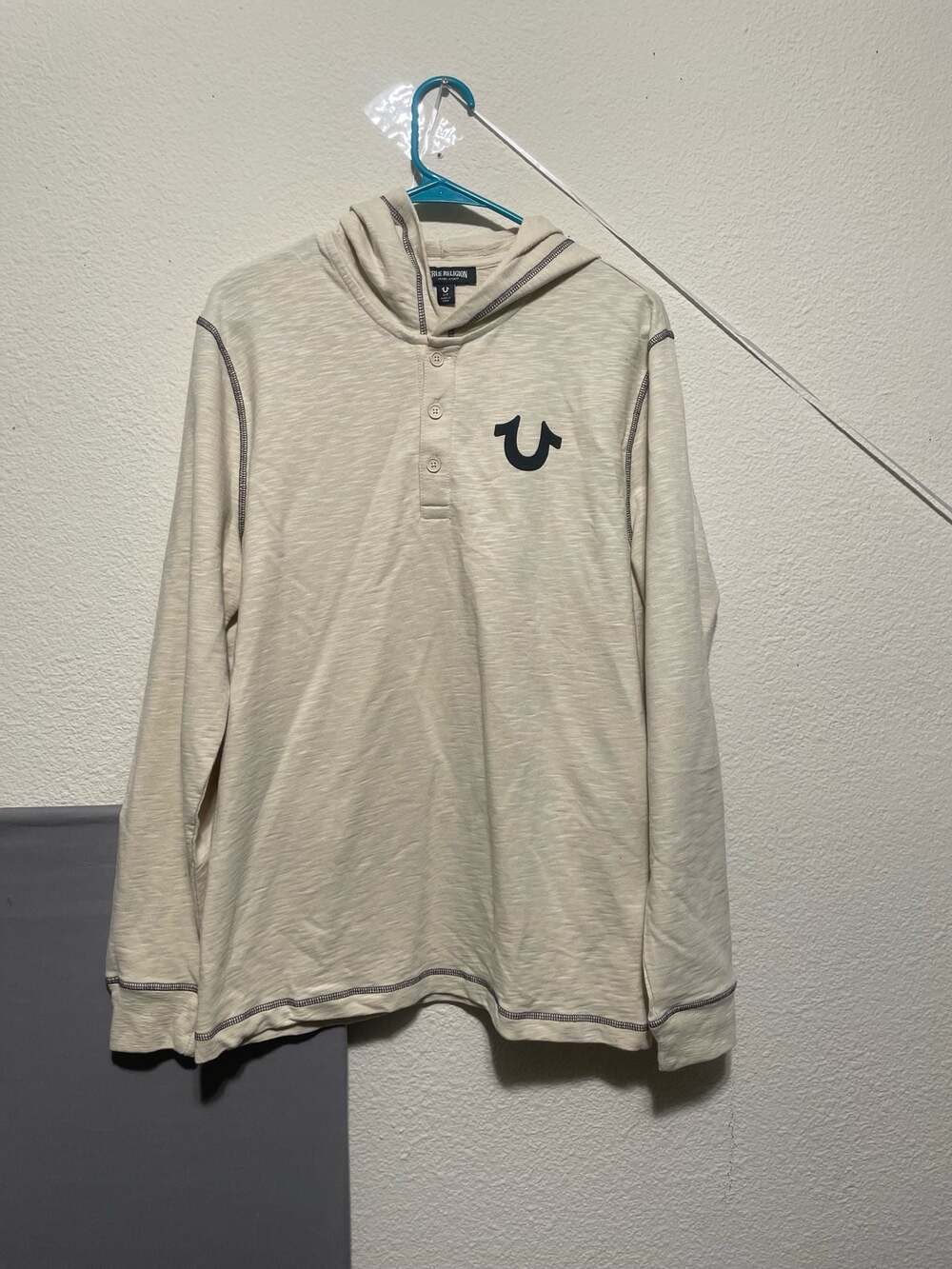 True Religion World Tour Buddha Graphic Henley Hoodie Size S